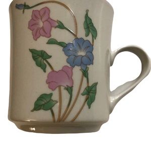 Vintage Blue Pink Morning Glory Flower Primavera 8495 Sangco Stoneware Mug
